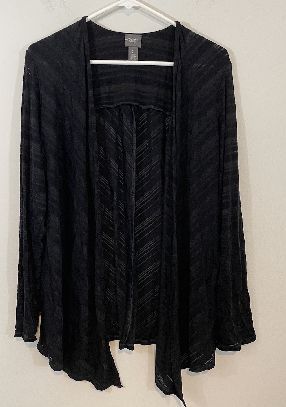 Chico's Travelers Open Slinky Cardigan Jacket Black  sz 2 large sheer stripe