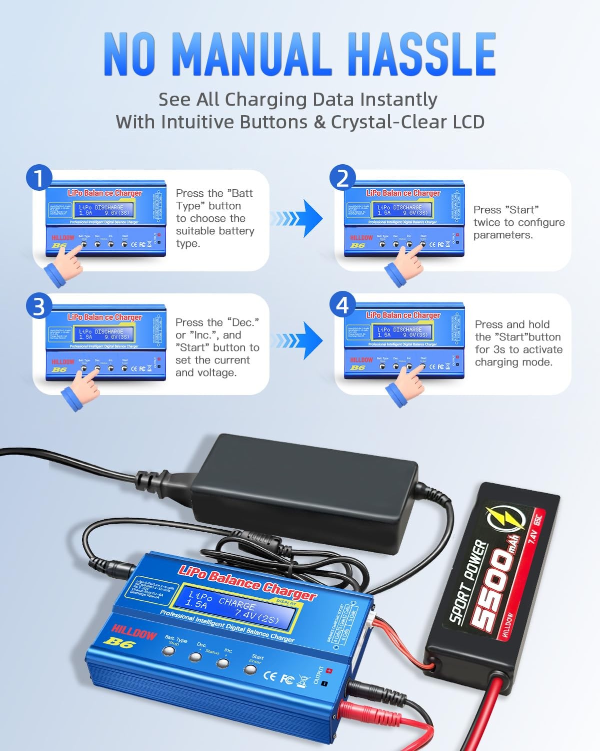 B6 Battery Charger 80W Mini Lipo Balance Charger/Discharger with Power Supply... thumbnail 2