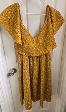 Finjani Mustard Yellow Floral Cold Shoulder Ruffle Trim Sundress Plus Size 0XL