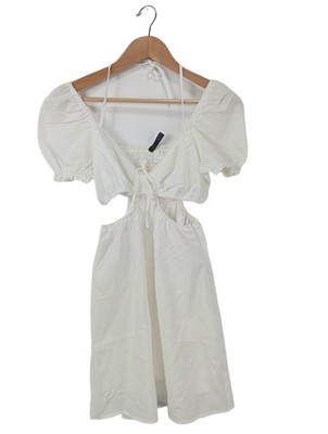 H&M DIVIDED Cut-Out-Kleid Damen Kleid Gr. DE 36 weiß Casual-Look