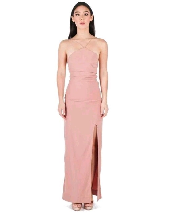 S/W/F Elegant Designer Bodycon Split Thigh Evening Event Size Small Maxi Dress