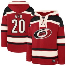 Men's '47 Sebastian Aho Red Carolina Hurricanes Player Name & Number Lacer