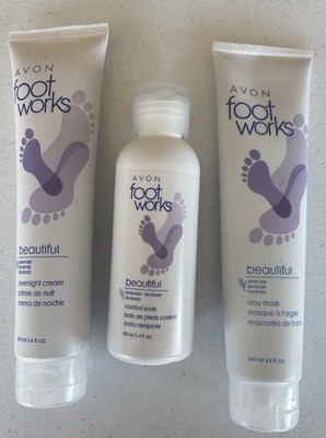 Avon Foot Works Lavender Foot Care Set Overnight Cream Clay Mask Soak NEW