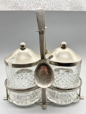 VINTAGE SILBERTELLER DOPPELT GESCHLIFFENES GLAS GEW&Uuml;RZT&Ouml;PFE CADDY GRIFF & 2 L&Ouml;FFEL