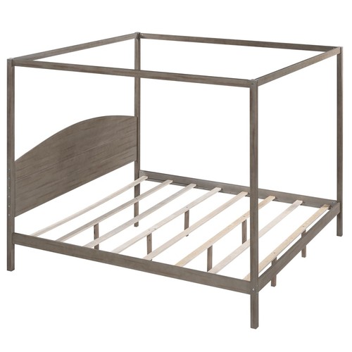 Sturdy Solid Wood King Canopy Bed Frame Platform Bed W/ Under Bed Storage New - Picture 10 of 11