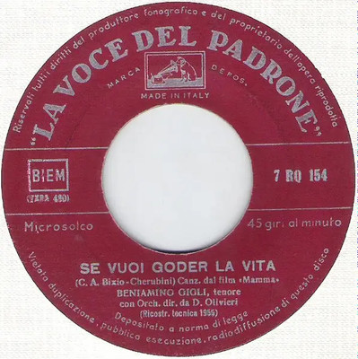 Beniamino Gigli Mamma / Se Vuoi Goder La Vita Vinyl Single 7inch La Voce Del