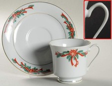 Fine China of China Poinsettia  Ribbons Cup  Saucer 6137839