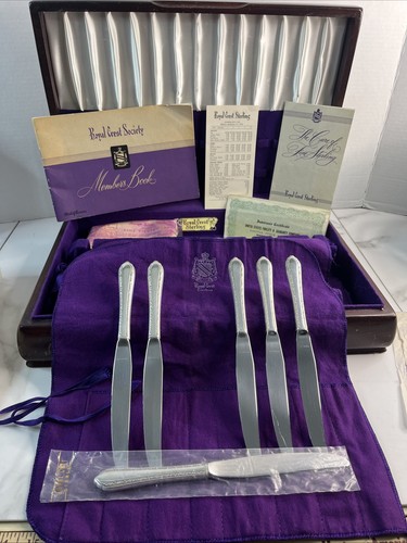 STERLINGSILBER MESSER 6 ROYAL CREST WILDBLUMENMUSTER 1 TUCH 1 KUNSTSTOFFHALTER