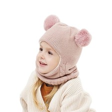 Scarf Woolen Earflap Hood Warm Skull Knit Caps Beanie Cap Medium, Hat6-pink