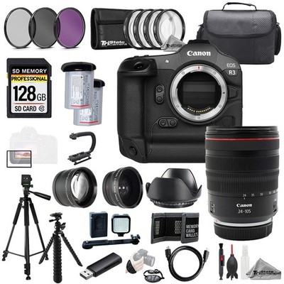 Canon EOS R3+ RF 24-105mm f/4 L IS USM Lens+128GB+ExtBat+9PCFltr-MEGAKit