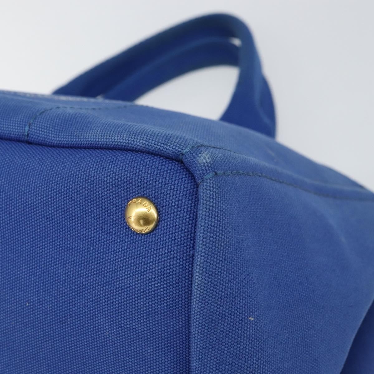 PRADA Canapa MM Hand Bag Canvas Blue Gold Auth 158821 thumbnail 9