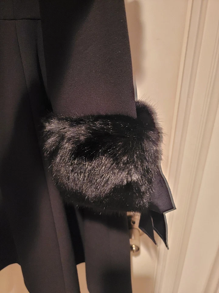 Calvin Klein Black Dress Size 16 Faux Fur 3/4 Sleeve - Image 3 of 4