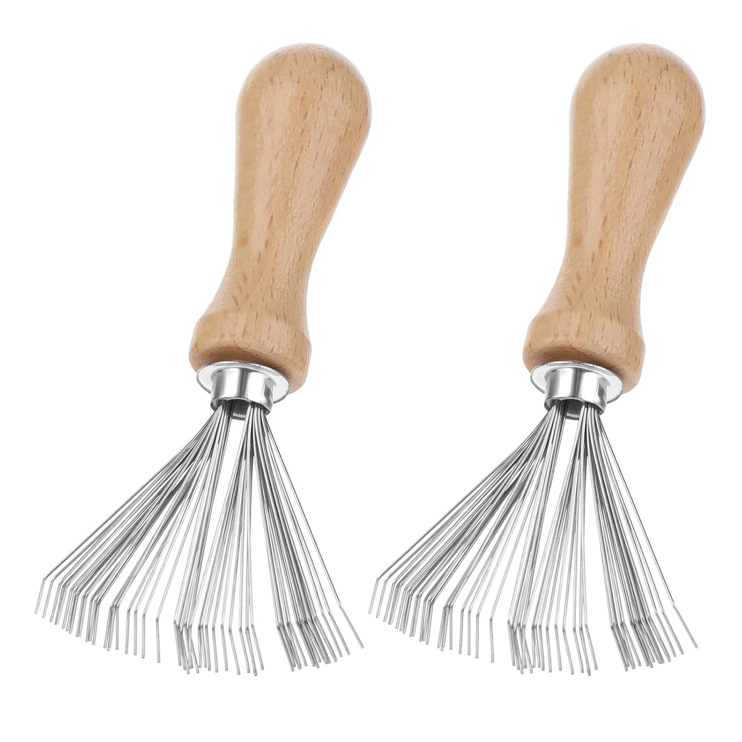 2 Pcs Mini Hairbrush Cleaner, Wooden Handle Comb Cleaner with Metal Wire...