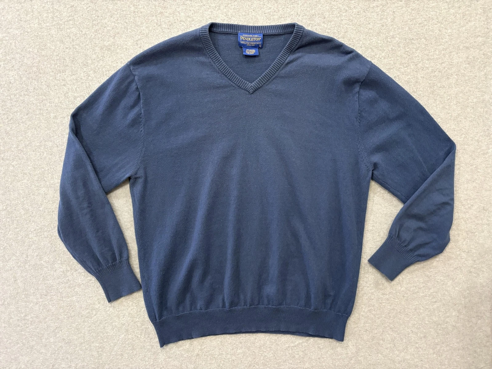 Pendleton Sweater Mens Large Blue Cotton Cashmere V Neck Knit Pullover Soft