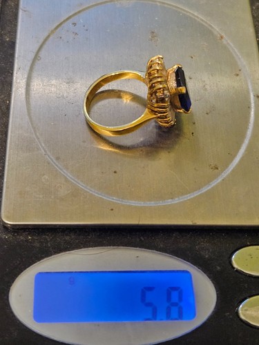 Anillo Vintage Plata Esterlina Azul Zafiro Cristal Halo Joyería Talla 7 - Imagen 5 de 6