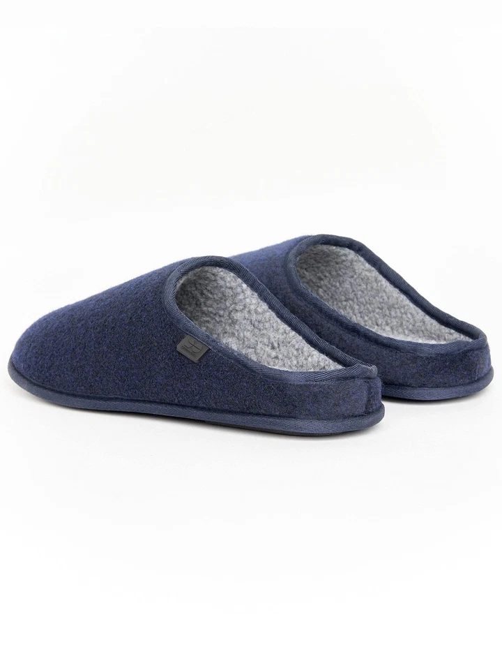 Crosshatch - Men's 'MIYABI' Fur Slipper Mule Navy - Image 2 of 2
