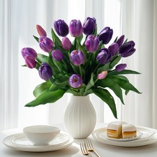 20PCS Fake Tulips Artificial Tulip Silk Flowers Fake PU Bouquet Artificial Fl...