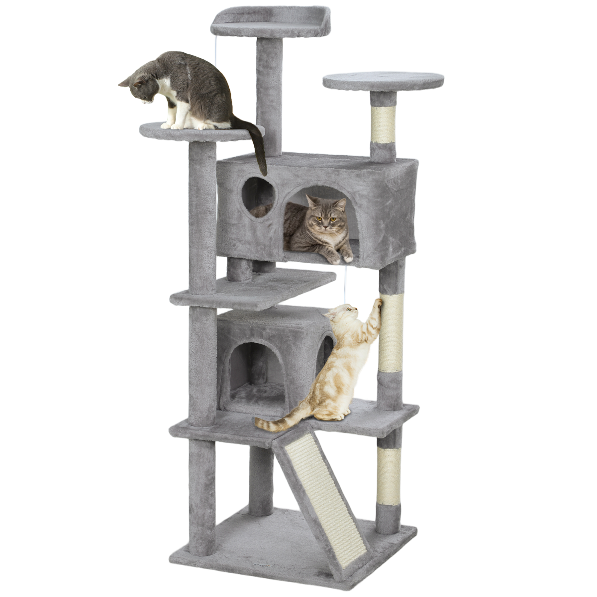PawHut 138cm Cat Tree with Scratching Posts and Pad, Bed, Condos - Light Grey