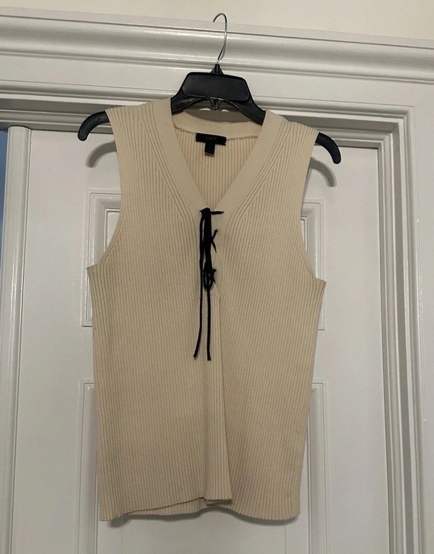 J Crew women’s knit lace up vest, ivory, size L