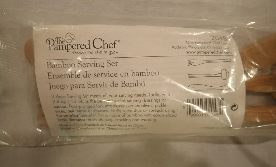 Pampered Chef Bamboo Serving Set (3 Pc - Ladle, Fork, Spreader Knife) #2048 NEW! - Image 2 of 4