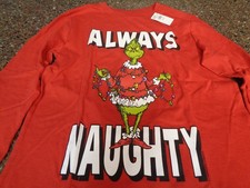 Old Navy The Grinch Always Naughty T-Shirt LS Kids Large Red Christmas NWT