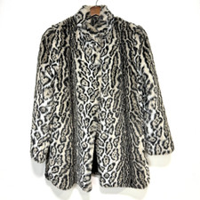 Vintage Mariel Womens Leopard Print Faux Fur Coat Glam Mob Wife Jacket w/ Clasp