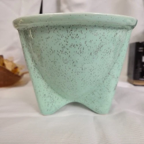VTG Atomic Rocket Vase Planter MCM SEAFOAM GREEN Speckled Marked USA 9" HTF