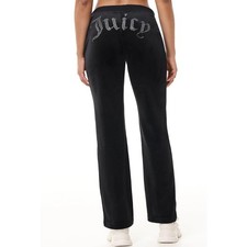 JUICY COUTURE Women's OG Big Bling Velour Track Pants Small Black Liquorice NWT