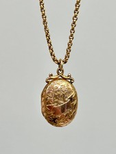 Antique 9ct Gold Ornate Locket Pendant on 9ct Gold Chain