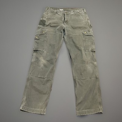 36x32 Flannel Lined Green Carhartt Pants Faded Cargo Vintage Grail USA