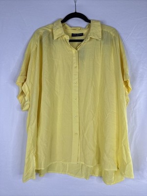 Lane Bryant Fits That Flatter Top Womens Plus Size 24 Yellow Button Up Cuff New 