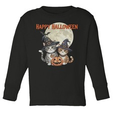 Cute Witch Cats - Funny Halloween Pumpkin Night Toddler Long Sleeve TShirt