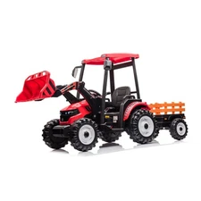 24V Kids Ride On Tractor w/ Remote, Loader & Digger 24V Battery Powered- Red