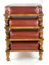 Set of 4 Vintage Ethan Allen Stackable Footstools in Saddle Brown