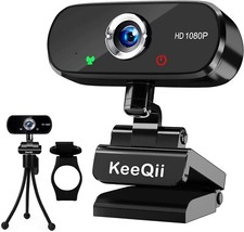 KeeQii Webcam for PC- HD 1080P Webcam with Microphone