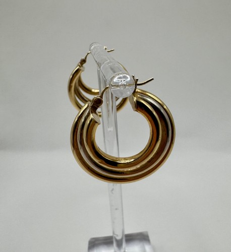 Triple Hoop Earrings two tone 14k gold - Picture 5 of 12