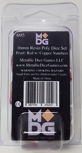 PERLA: ROJO CON NÚMEROS DE COBRE 16 mm Juego de dados poliédricos Juegos de dados metálicos LIC695 - Imagen 2 de 3