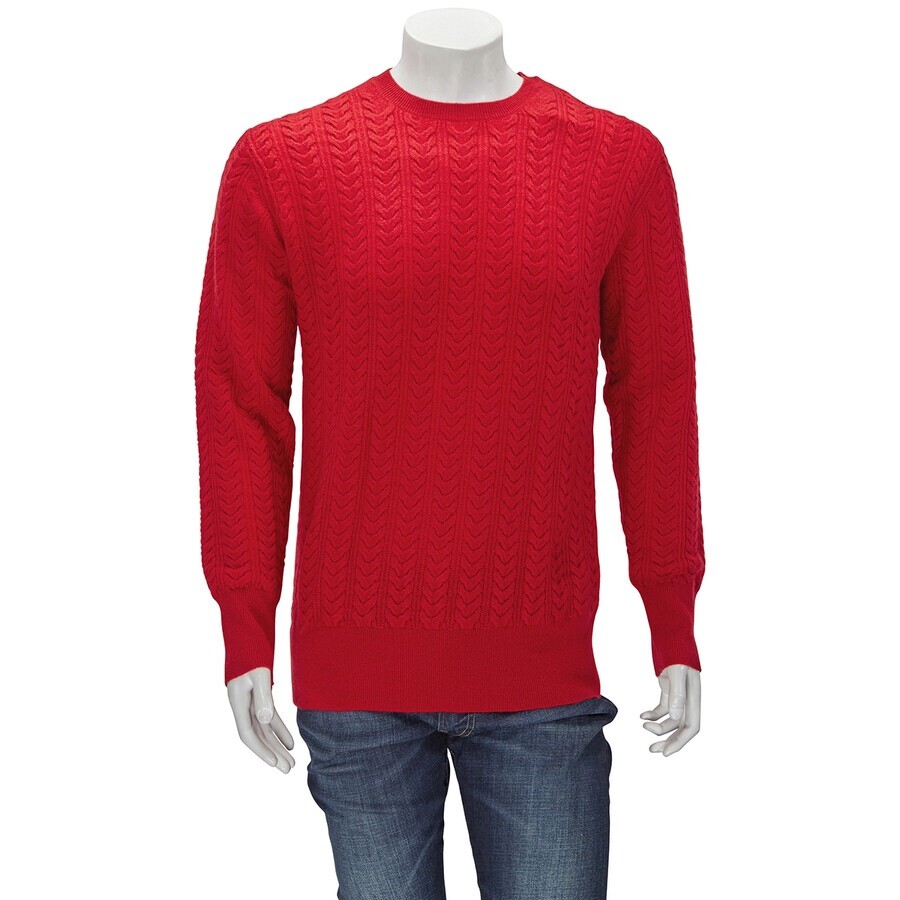 BURBERRY Bright Red Cable Knit Cashmere Sweater Size Medium Men