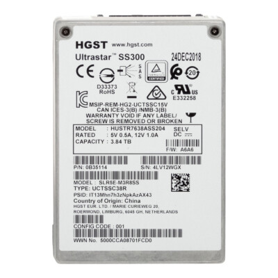 FESTPLATTE HGST HUSTR7638ASS204 3.84TB UTRASTAR SS300 SSD SAS-3 12Gb/s 2.5'' Zoll
