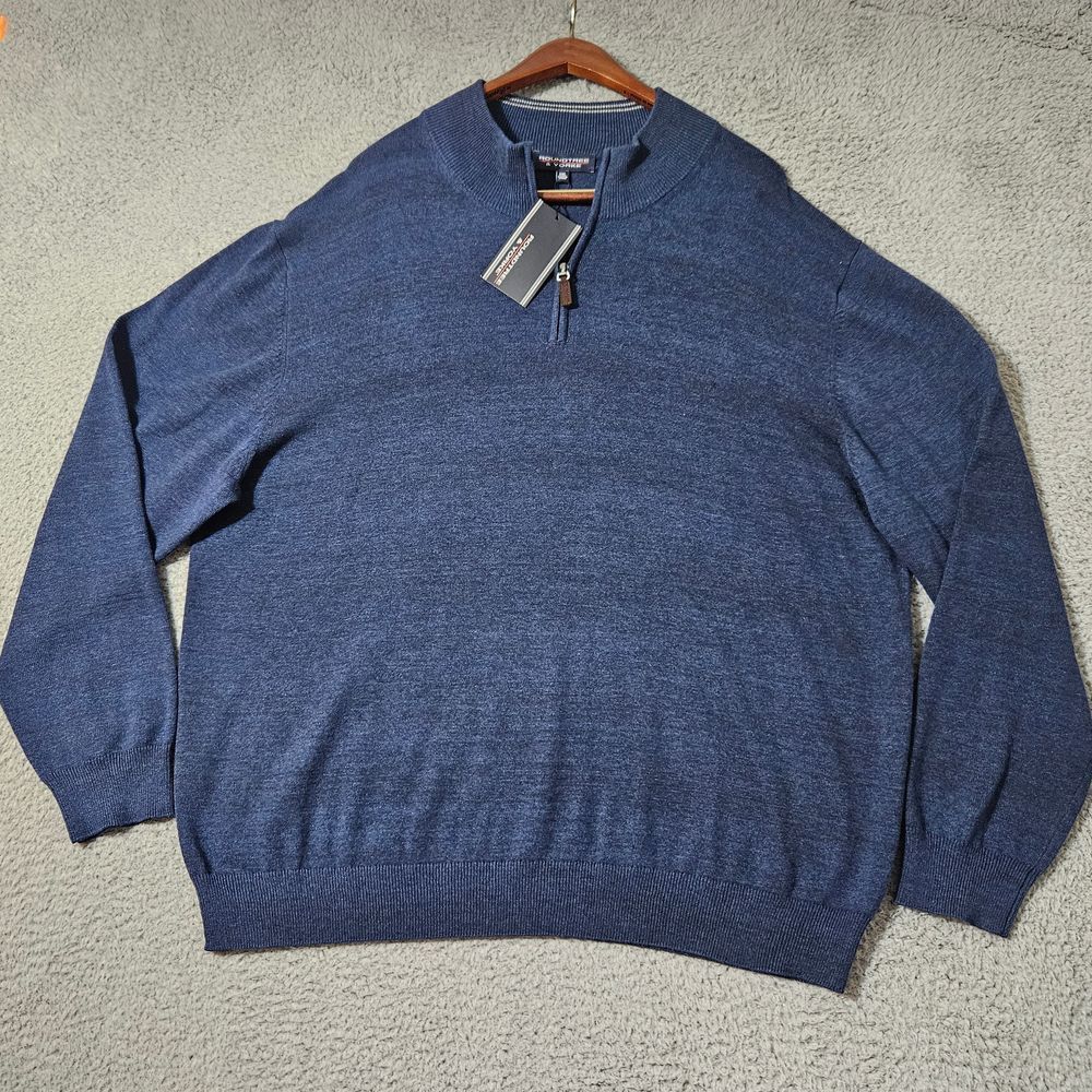 NWT Roundtree & Yorke Pullover Sweater 1/4 Zip Blue Jumper Mens
