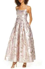 Morgan & Co Taupe Lavender Metallic Brocade Ballgown Size 5 $159