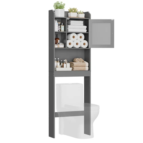 Over the WC Aufbewahrungsschrank Badezimmer Organizer mit Regal braun/weiß/grau - Bild 10 von 31