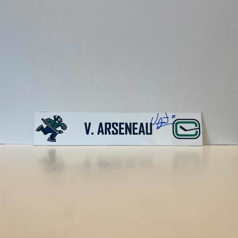Vincent Arseneau Abbortsford Canucks hockey locker room nameplate