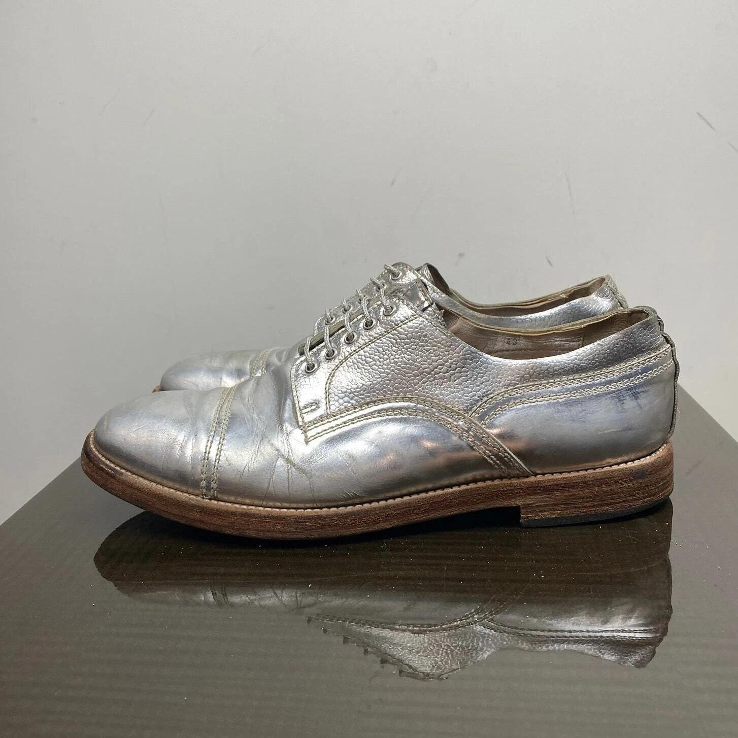 Acne Studios Askin Metal Silver Cap Toe Derby Oxford scarpe uomo 43 US 10