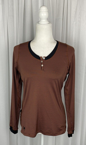 irideon Size M Black Burnt Orange Striped Long Sleeve Stretch Equestrian Shirt
