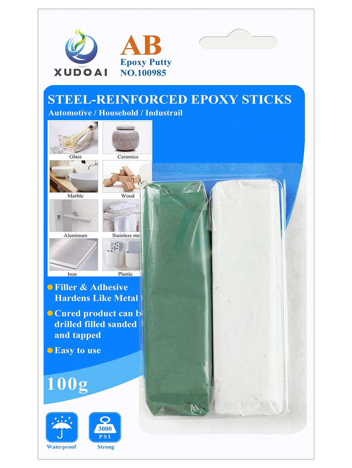 Epoxy Putty Stick, XUDOAI 100G Hard and Fast Repair Epoxy Glue Metal, Plastic, G