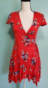 floral red wrap dress