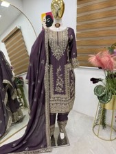 Dusty Purple Pure Chinnon Silk Salwar Kameez With Dupatta For Traditional Wear