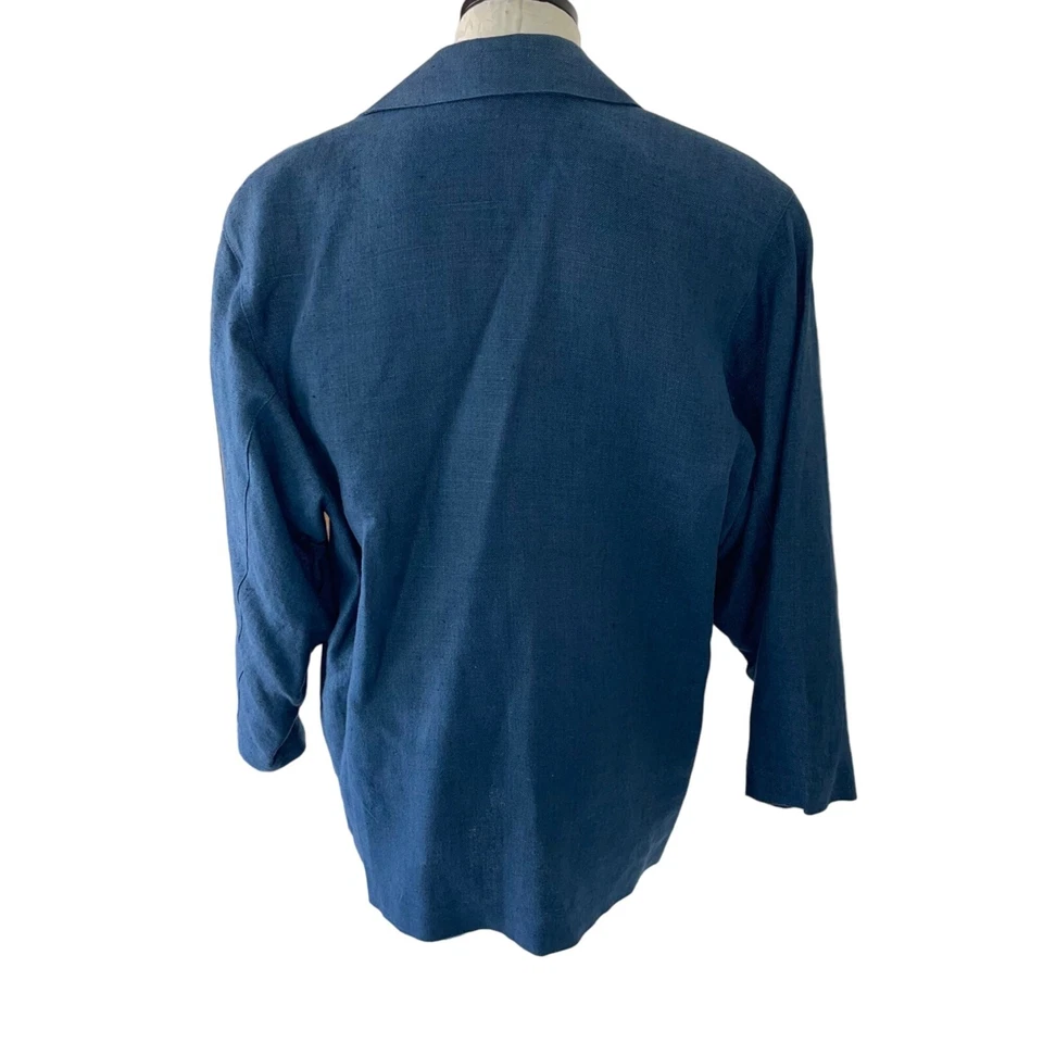 Blazer Finity Feminino Vintage Tamanho 12 Azul Linho Puro Bolsos Anos 80 Retrô - Imagem 2 de 4