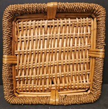 Woven Wicker Rattan Braided Square Bread Serving Tray- Boho Basket/Wall Decor